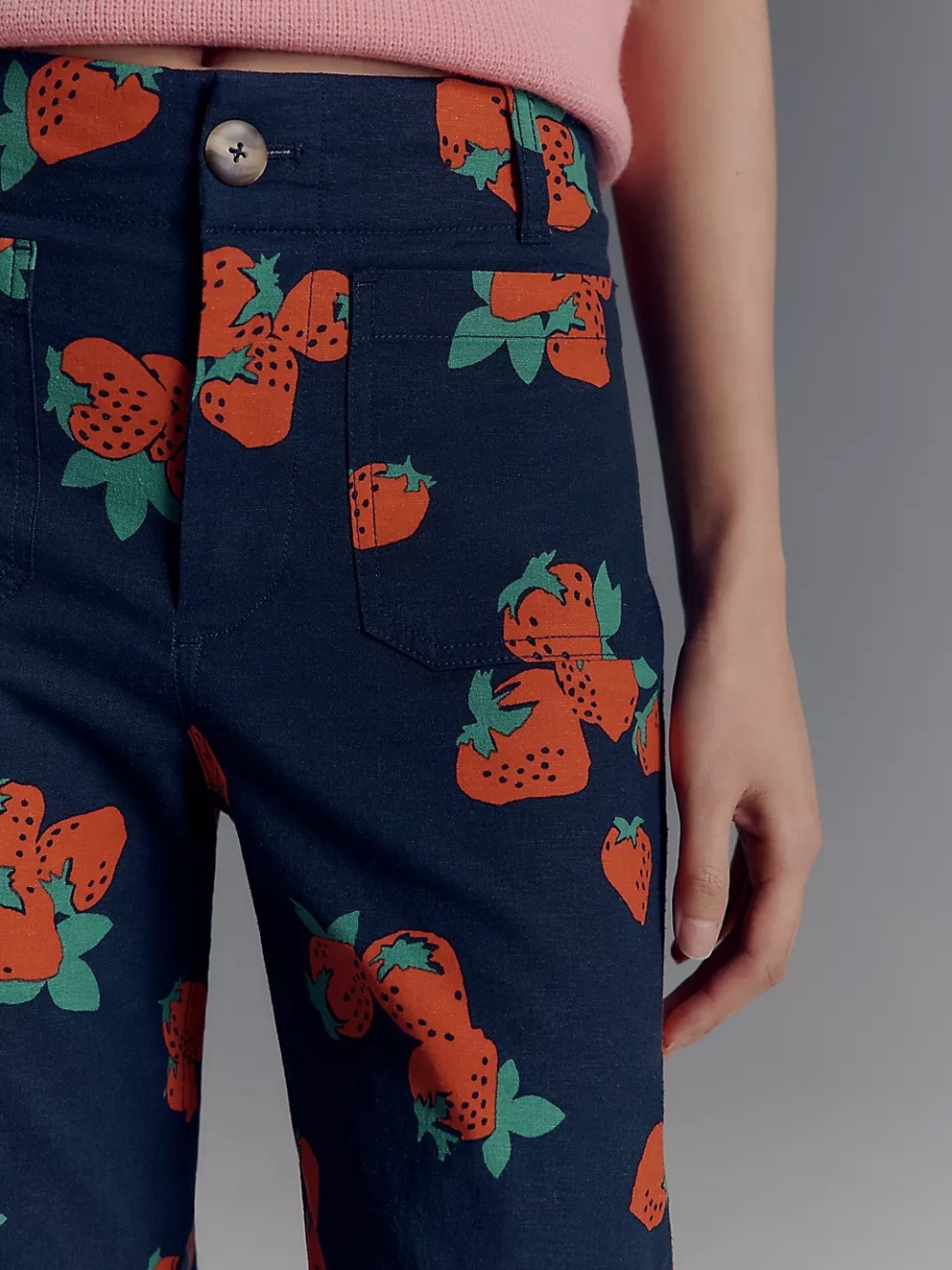 NWT Anthropologie The Colette Linen Wide Leg Pants Blue Red Strawberry 29 Tall - Picture 5 of 5